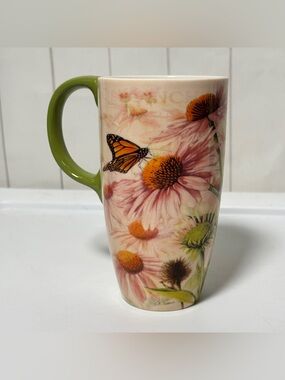 Cypress Home SB Baldwin‎ Travel Mug Floral Bird Butterfly 2006 Artsy 6" Cup